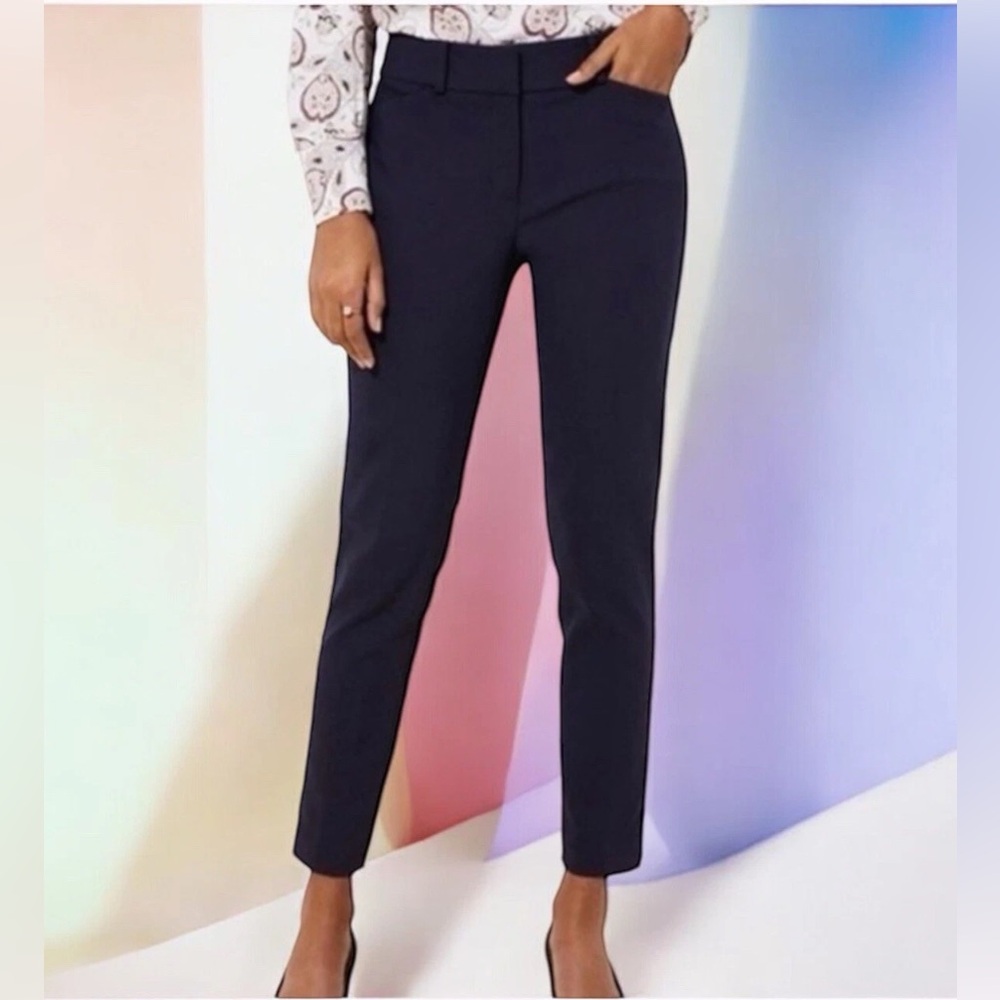 ANN TAYLOR LOFT JULIE SKINNY NAVY BLUE ANKLE PANTS SIZE 0